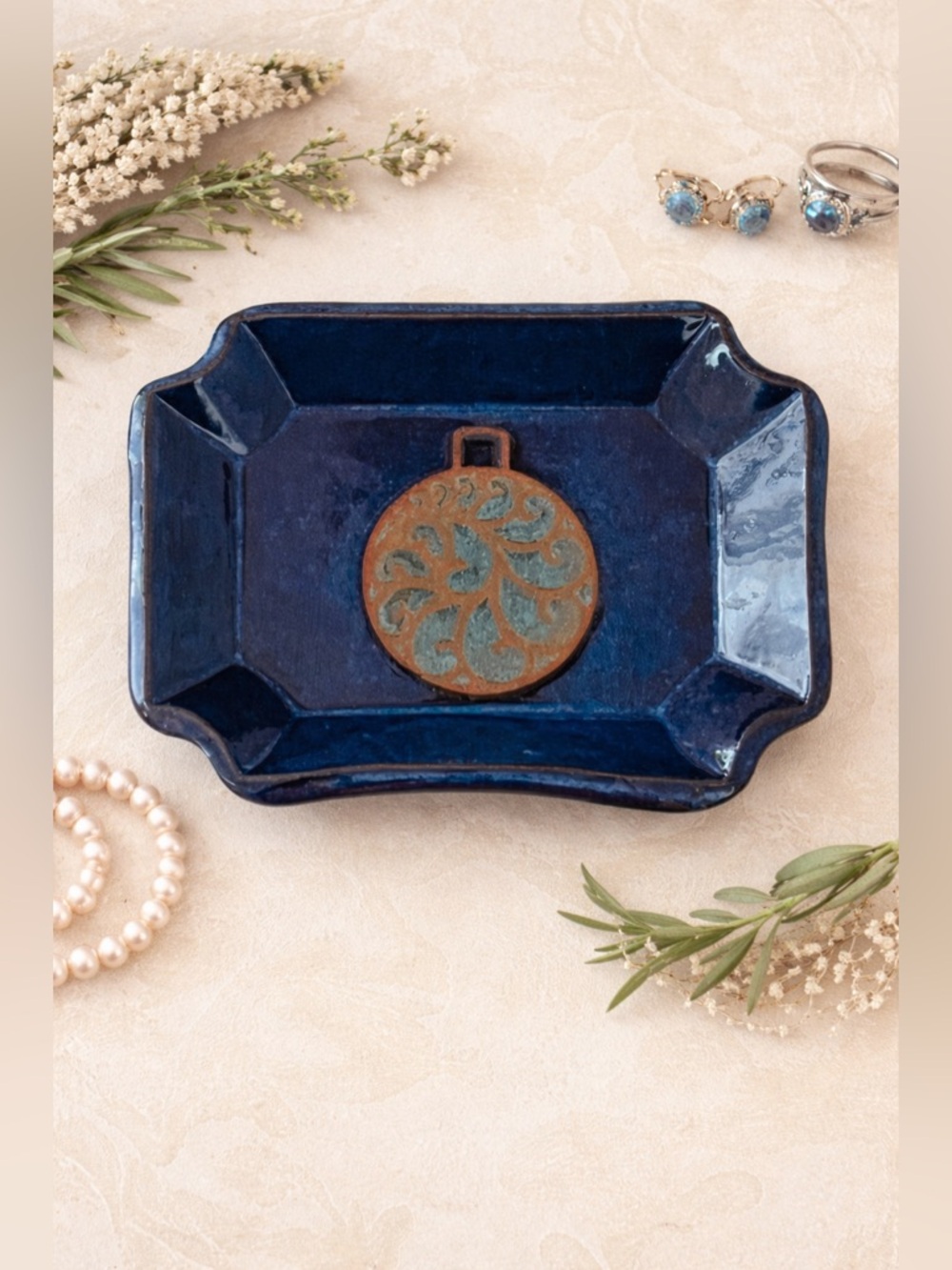 AppalachianSigned Studio Pottery Handmade Cobalt Blue Stoneware Trinket Tray